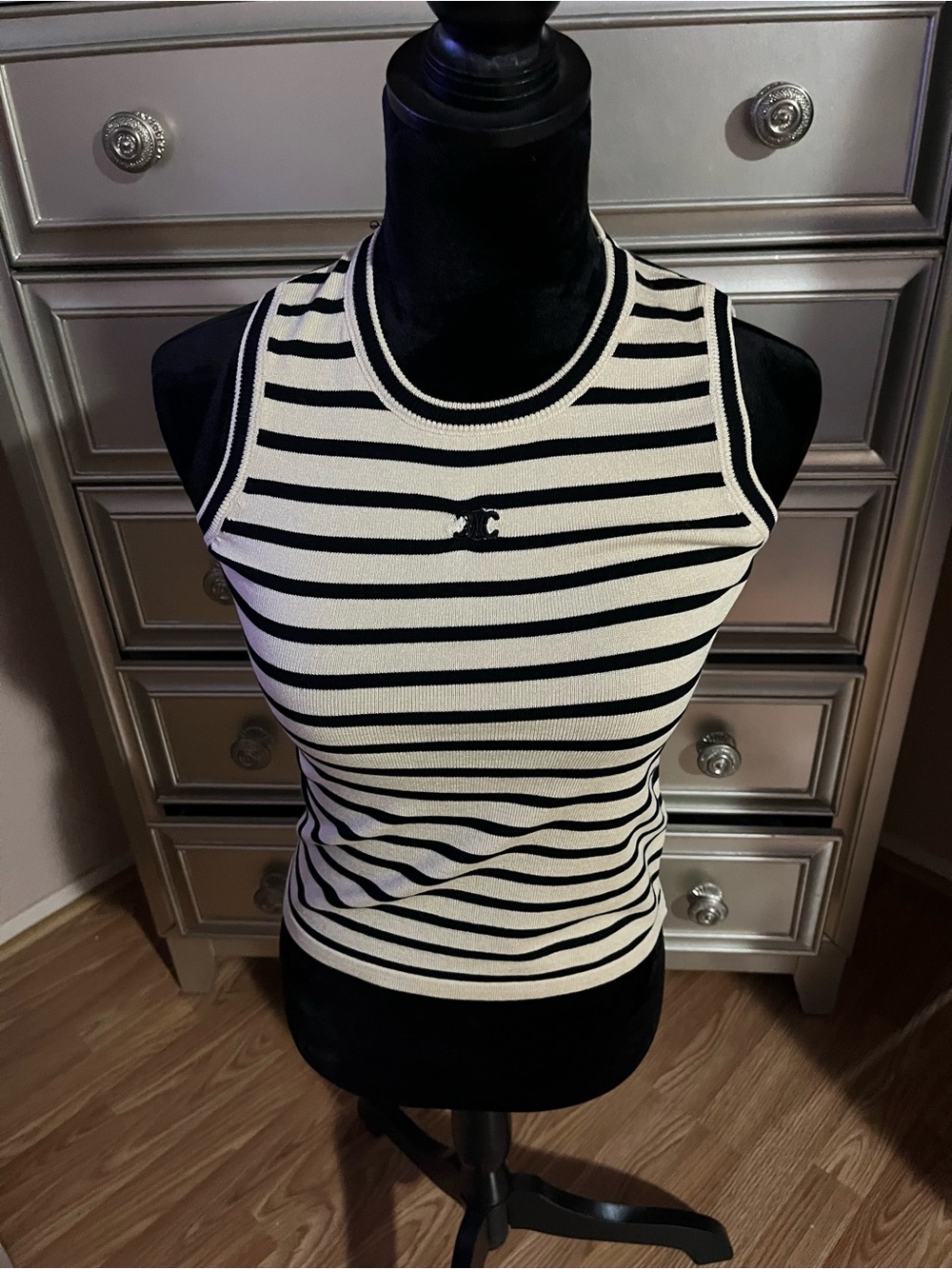 Chanel Striped Sleeveless Knit Tank Top - Black & cream color